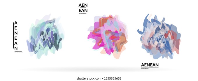 Abstract futuristic wavy shapes. Futuristic vector illustration badge set. Bubbles with transparent overlapping shapes creating watercolor texture.