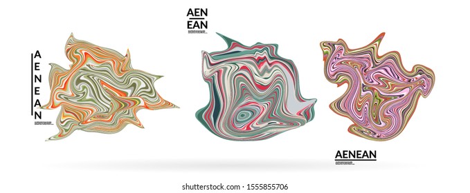 Abstract futuristic wavy shapes. Futuristic vector illustration badge set. Bubbles with striped marble texture.