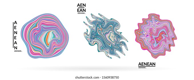 Abstract futuristic wavy shapes. Futuristic vector illustration badge set. Bubbles with striped marble texture.