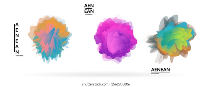 Abstract futuristic wavy shapes. Futuristic vector illustration badge set. Gradient bubbles with transparent random overlapping flower like shapes
