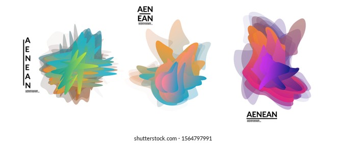 Abstract futuristic wavy shapes. Futuristic vector illustration badge set. Gradient bubbles with transparent random overlapping flower like shapes
