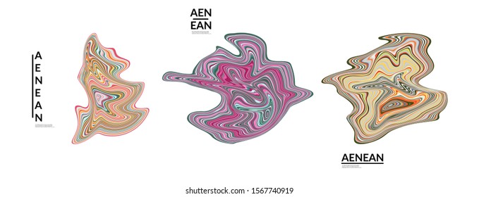 Abstract futuristic wavy shapes. Futuristic vector illustration badge set. Bubbles with striped marble texture.