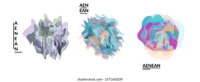 Abstract futuristic wavy shapes. Futuristic vector illustration badge set. Bubbles with transparent overlapping shapes creating watercolor texture.