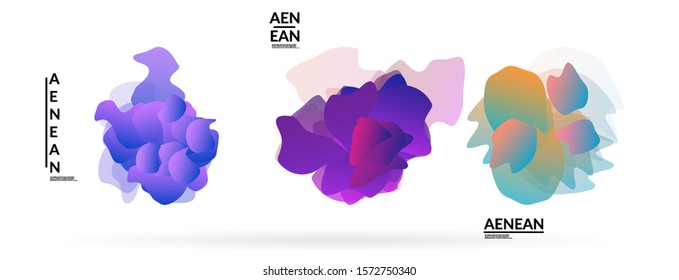 Abstract futuristic wavy shapes. Futuristic vector illustration badge set. Gradient bubbles with transparent random overlapping flower like shapes
