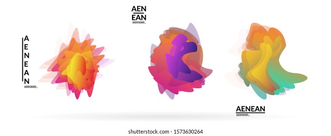 Abstract futuristic wavy shapes. Futuristic vector illustration badge set. Gradient bubbles with transparent random overlapping flower like shapes
