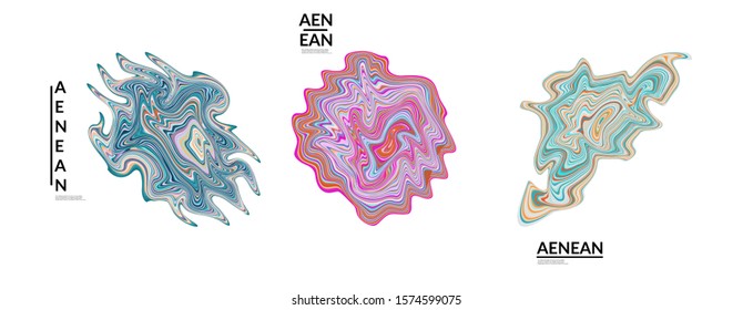 Abstract futuristic wavy shapes. Futuristic vector illustration badge set. Bubbles with striped marble texture.