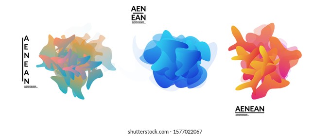 Abstract futuristic wavy shapes. Futuristic vector illustration badge set. Gradient bubbles with transparent random overlapping flower like shapes
