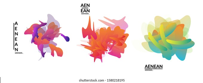 Abstract futuristic wavy shapes. Futuristic vector illustration badge set. Gradient bubbles with transparent random overlapping flower like shapes
