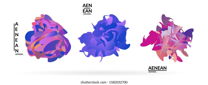 Abstract futuristic wavy shapes. Futuristic vector illustration badge set. Gradient bubbles with transparent random overlapping flower like shapes
