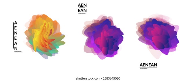 Abstract futuristic wavy shapes. Futuristic vector illustration badge set. Gradient bubbles with transparent random overlapping flower like shapes
