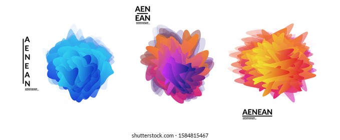 Abstract futuristic wavy shapes. Futuristic vector illustration badge set. Gradient bubbles with transparent random overlapping flower like shapes
