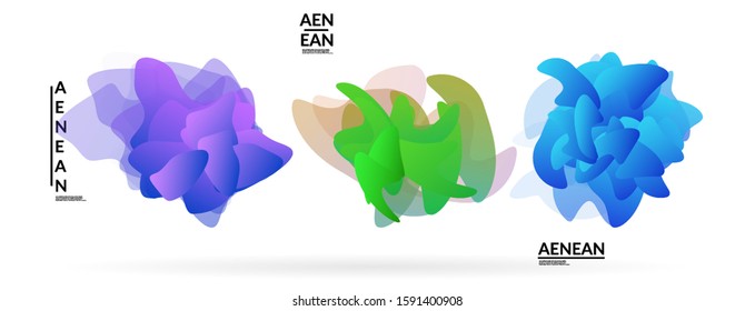 Abstract futuristic wavy shapes. Futuristic vector illustration badge set. Gradient bubbles with transparent random overlapping flower like shapes
