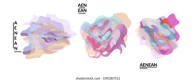 Abstract futuristic wavy shapes. Futuristic vector illustration badge set. Bubbles with transparent overlapping shapes creating watercolor texture.