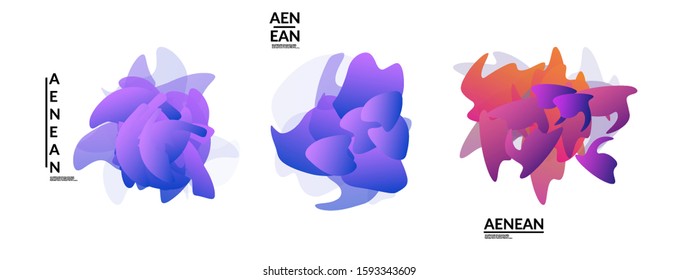 Abstract futuristic wavy shapes. Futuristic vector illustration badge set. Gradient bubbles with transparent random overlapping flower like shapes
