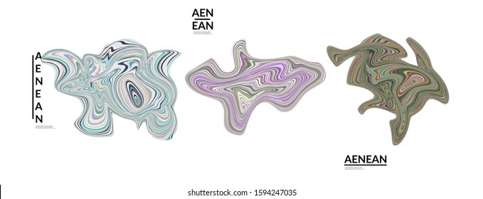 Abstract futuristic wavy shapes. Futuristic vector illustration badge set. Bubbles with striped marble texture.