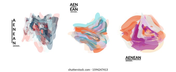 Abstract futuristic wavy shapes. Futuristic vector illustration badge set. Bubbles with transparent overlapping shapes creating watercolor texture.