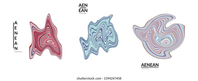 Abstract futuristic wavy shapes. Futuristic vector illustration badge set. Bubbles with striped marble texture.
