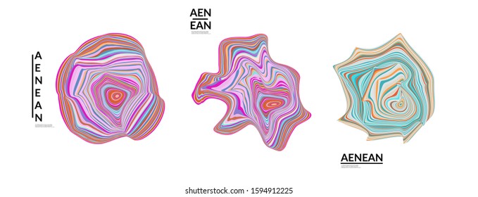 Abstract futuristic wavy shapes. Futuristic vector illustration badge set. Bubbles with striped marble texture.