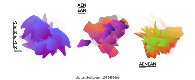 Abstract futuristic wavy shapes. Futuristic vector illustration badge set. Gradient bubbles with transparent random overlapping flower like shapes
