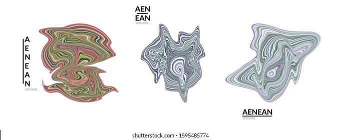 Abstract futuristic wavy shapes. Futuristic vector illustration badge set. Bubbles with striped marble texture.