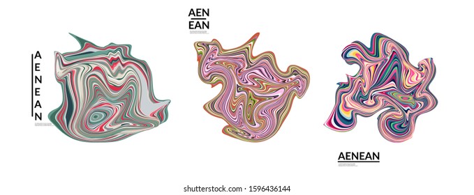 Abstract futuristic wavy shapes. Futuristic vector illustration badge set. Bubbles with striped marble texture.