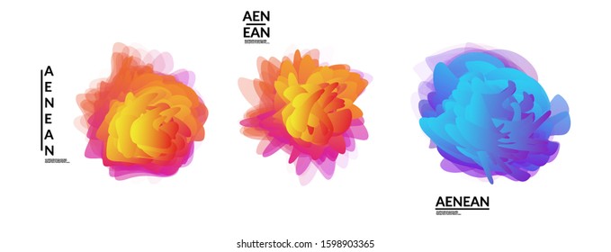 Abstract futuristic wavy shapes. Futuristic vector illustration badge set. Gradient bubbles with transparent random overlapping flower like shapes
