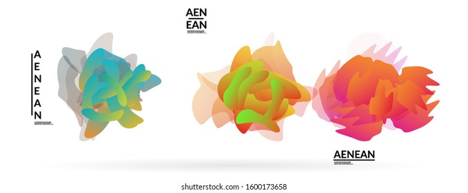 Abstract futuristic wavy shapes. Futuristic vector illustration badge set. Gradient bubbles with transparent random overlapping flower like shapes
