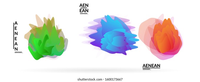 Abstract futuristic wavy shapes. Futuristic vector illustration badge set. Gradient bubbles with transparent random overlapping flower like shapes
