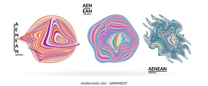 Abstract futuristic wavy shapes. Futuristic vector illustration badge set. Bubbles with striped marble texture.