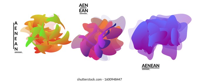 Abstract futuristic wavy shapes. Futuristic vector illustration badge set. Gradient bubbles with transparent random overlapping flower like shapes

