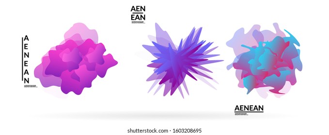 Abstract futuristic wavy shapes. Futuristic vector illustration badge set. Gradient bubbles with transparent random overlapping flower like shapes
