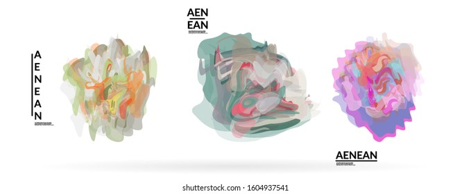 Abstract futuristic wavy shapes. Futuristic vector illustration badge set. Bubbles with transparent overlapping shapes creating watercolor texture.