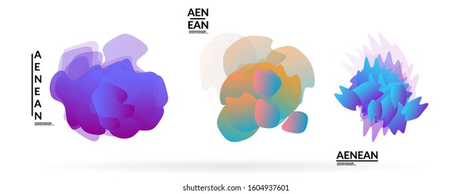 Abstract futuristic wavy shapes. Futuristic vector illustration badge set. Gradient bubbles with transparent random overlapping flower like shapes

