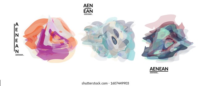 Abstract futuristic wavy shapes. Futuristic vector illustration badge set. Bubbles with transparent overlapping shapes creating watercolor texture.
