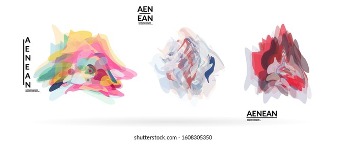 Abstract futuristic wavy shapes. Futuristic vector illustration badge set. Bubbles with transparent overlapping shapes creating watercolor texture.