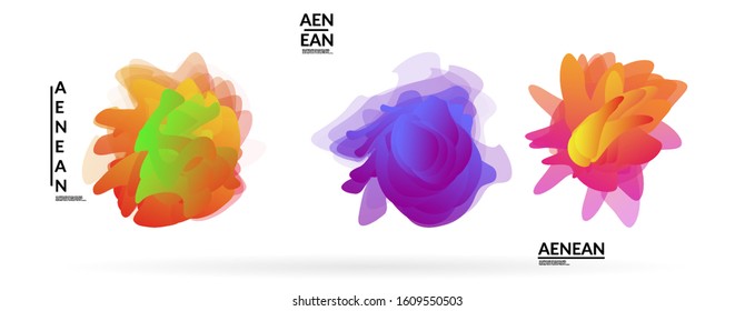 Abstract futuristic wavy shapes. Futuristic vector illustration badge set. Gradient bubbles with transparent random overlapping flower like shapes

