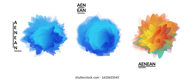 Abstract futuristic wavy shapes. Futuristic vector illustration badge set. Gradient bubbles with transparent random overlapping flower like shapes
