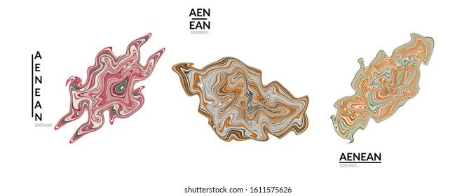 Abstract futuristic wavy shapes. Futuristic vector illustration badge set. Bubbles with striped marble texture.