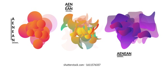 Abstract futuristic wavy shapes. Futuristic vector illustration badge set. Gradient bubbles with transparent random overlapping flower like shapes
