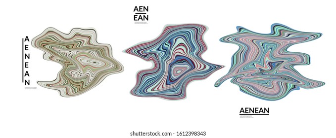 Abstract futuristic wavy shapes. Futuristic vector illustration badge set. Bubbles with striped marble texture.