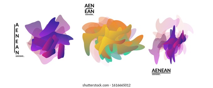 Abstract futuristic wavy shapes. Futuristic vector illustration badge set. Gradient bubbles with transparent random overlapping flower like shapes
