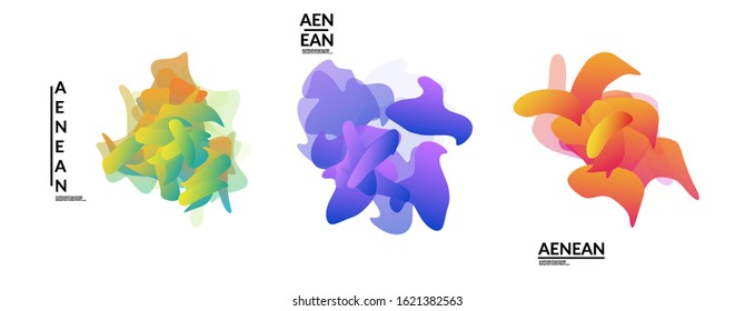 Abstract futuristic wavy shapes. Futuristic vector illustration badge set. Gradient bubbles with transparent random overlapping flower like shapes
