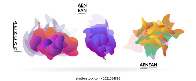 Abstract futuristic wavy shapes. Futuristic vector illustration badge set. Gradient bubbles with transparent random overlapping flower like shapes
