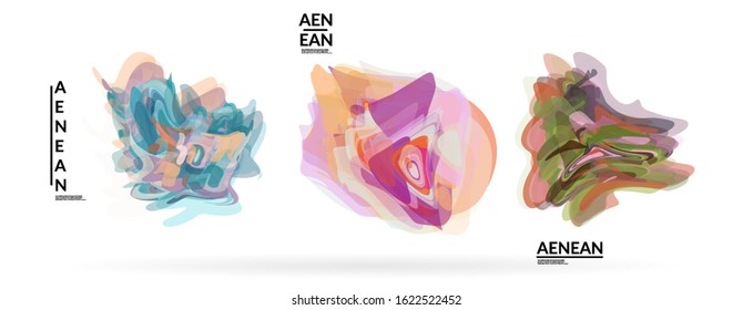 Abstract futuristic wavy shapes. Futuristic vector illustration badge set. Bubbles with transparent overlapping shapes creating watercolor texture.