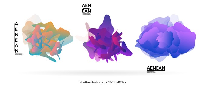 Abstract futuristic wavy shapes. Futuristic vector illustration badge set. Gradient bubbles with transparent random overlapping flower like shapes
