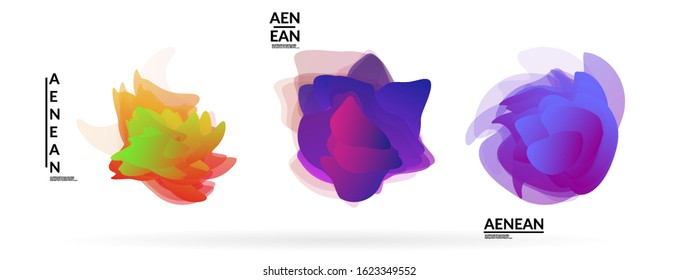 Abstract futuristic wavy shapes. Futuristic vector illustration badge set. Gradient bubbles with transparent random overlapping flower like shapes
