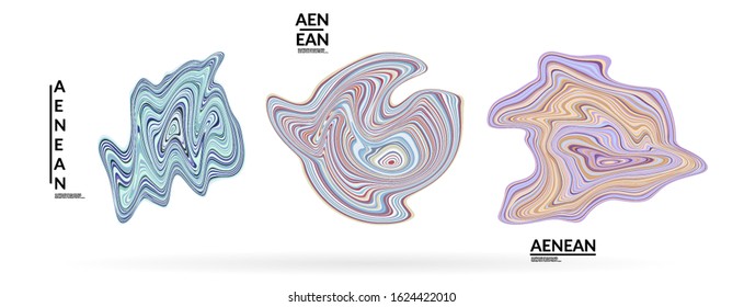 Abstract futuristic wavy shapes. Futuristic vector illustration badge set. Bubbles with striped marble texture.