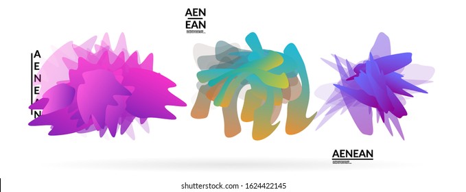 Abstract futuristic wavy shapes. Futuristic vector illustration badge set. Gradient bubbles with transparent random overlapping flower like shapes
