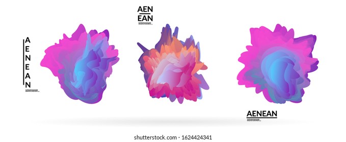 Abstract futuristic wavy shapes. Futuristic vector illustration badge set. Gradient bubbles with transparent random overlapping flower like shapes

