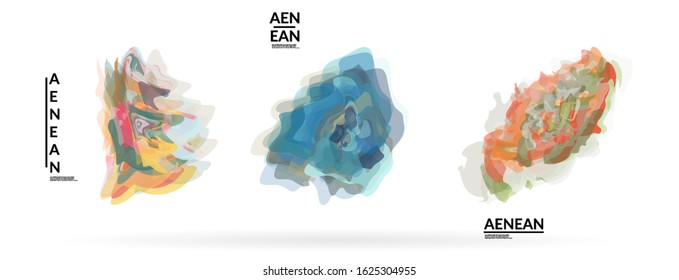 Abstract futuristic wavy shapes. Futuristic vector illustration badge set. Bubbles with transparent overlapping shapes creating watercolor texture.
